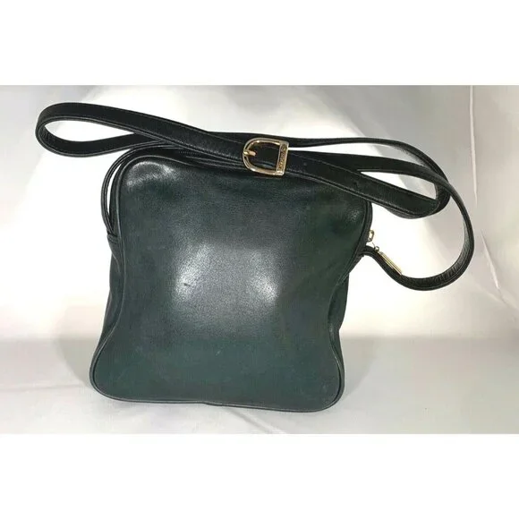 Vtg Anne Klein II Green Leather Crossbody Purse Bag Monogram Logo Korea Strap - Picture 7 of 10